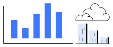 Mavi çizelge sırayla büyüyor, minimal bulut tasarımı, veri eğilimlerini gösteren küçük çizgiler. Analiz, büyüme izleme, tahmin, veri bilimi, teknoloji, iş stratejisi için ideal