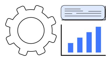 Vites, dikey bar çizelgesi ve metin kutusu iş akışını, ilerleme analizini ve organizasyonu simgeliyor. İş için ideal, analitik, verimlilik, teknoloji planlama stratejisi basit düz metafor