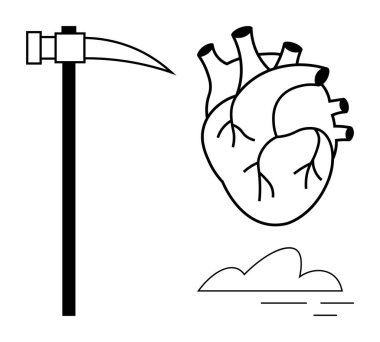 Anatomik insan kalbi keskin bir kazma ve asgari yer çizgisi ile eşleştirilmiş. Kavramların ideali emek, duygu, anatomi, azim, ilişkiler, kararlılık ve mecazi anlamda