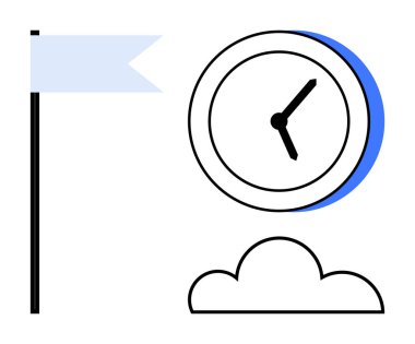Saat zamanı simgeler, bayrak hedefleri simgeler, bulut fikirleri ya da rüyaları. Planlama için ideal, verimlilik, verimlilik, strateji, hedefler zaman süreleri. Basit bir düz metafor.