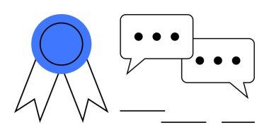 Mavi kurdele, tartışma ve geribildirimi simgeleyen iki konuşma baloncuğunun yanında başarıyı simgeliyor. Başarı, takım çalışması, iletişim, işbirliği, takdir, geri bildirim, mükemmellik için ideal. Basit.