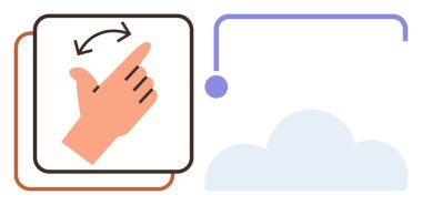 İki okla çevrili bir çerçeveye yerleştirilmiş el hareketiyle bir çizgiden buluta bağlanıyor. Kullanıcı deneyimi, teknoloji, veri depolama, yenilik, bulut hesaplama, kusursuz denetim için ideal