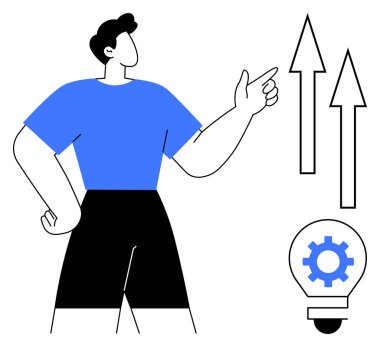 Okların yanında yukarı bakan kişi büyümeyi temsil ediyor ve içinde dişli bir dişli olan bir ampul yanıyor. Başarı, yenilik, liderlik, ilerleme, yaratıcılık, takım çalışması, motivasyon için idealdir. A