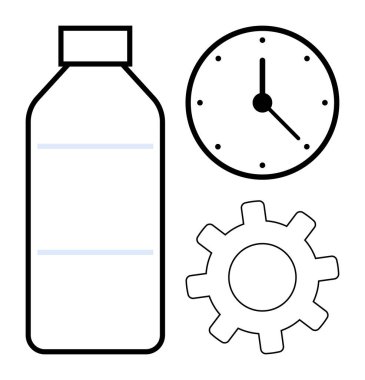 Şişe, saat ve teçhizat üretkenliği, zaman yönetimini, sağlık hizmetini, yenilikleri, hedef tespitini temsil ediyor. Planlama, verimlilik endüstri süreci, sağlık akışı iş analizi için ideal