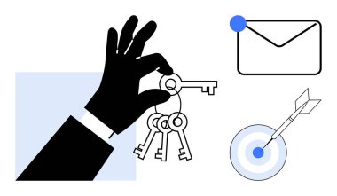El ele tutuşmalar, üzerinde bildirim noktası olan zarf, hedefe dart. İletişim, çözüm bulma, fırsat, liderlik, hedef başarı güvenlik başarısı için idealdir. Basit düz metafor