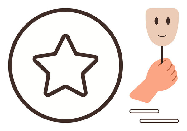 Звезда внутри круга в паре с маской для рук подразумевает двойственность, оценку и восприятие. Идеально подходит для личного брендинга, обзоров, самосознания, скрытых истин, саморекламы, аутентичности