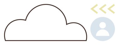 Yön okları ve veri depolama, yükleme ve paylaşmayı gösteren kullanıcı profili ikonu olan büyük bulut çizgisi. Teknoloji, bulut hesaplama, ağ oluşturma, veri güvenliği, kullanıcı arayüzleri için ideal