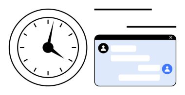 Mesajlı, gerçek zamanlı etkileşim, çoklu görev ve zaman yönetimi içeren canlı sohbet penceresinin yanındaki analog saat. Zamanlama, teslim tarihi, verimlilik, mesajlaşma, takım çalışması için ideal