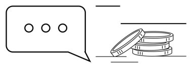 Bozuk paraların yanında üç nokta olan sohbet balonu iletişim, para birimi ve ekonomik etkileşimi temsil ediyor. İş, finans, ticaret, ağ oluşturma, işbirliği tasarrufu için ideal