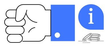 Sikkelerin ve bilgi ikonunun yanında el ele hareket, kararı temsil eden, finansal desteği temsil eden. Kavramlar için ideal liderlik, rehberlik, finans, otorite, yatırım, karar verme mekanizması