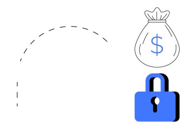 Para çantasıyla kilidi birbirine bağlayan kestirme bir yol. Finansal güvenliği, güvenli işlemleri ve güveni simgeliyor. Finans, güvenlik, bankacılık, tasarruf, yatırım dolandırıcılığı önleme için ideal