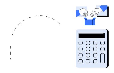 Dijital ekranda para değiş tokuşu yapan eller ve dijital ödemeleri, muhasebeyi ve mali durumu temsil eden bir hesap makinesi. Finansal planlama, işlemler, bütçe, iş, bankacılık, nakit için ideal