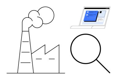 Duman yığını, büyüteç ve web sayfalı dizüstü bilgisayarlar basit düz metaforla değerlendirme, yenilik, üretkenlik, kirlilik, enerji, araştırma ve süreç izleme öneriyor