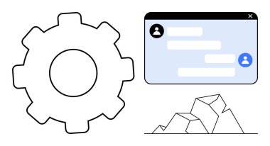 Soyut çokgen şekillerin yanı sıra iletişim için bir sohbet penceresi ile birlikte işlevselliği sembolize eder. Teknoloji, iletişim, takım çalışması, verimlilik, verimlilik, işbirliği için ideal