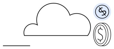 Para ve dolar işaretli minimalist bulut çevrimiçi işlemleri, e-ticareti, bulut ekonomisini görselleştiriyor. Fintech, yatırım, bulut depolama, işletme, veri para tasarrufu için ideal. Basit düz