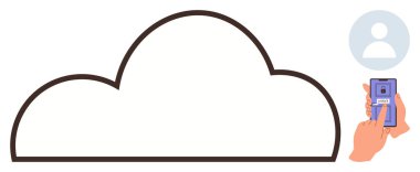 Bulut çizgisi, parmak izi doğrulama özelliği olan akıllı telefon, kullanıcı profili simgesi. Güvenlik, bulut bağlantısı, teknoloji, veri depolama, dijital kimlik, koruma için ideal