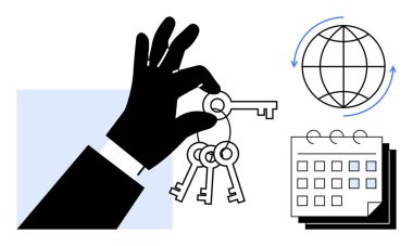 El ele tutuşmak liderliği, karar vermeyi ve erişimi temsil eder. Küreselleşme ve birbirine bağlanma için bir dünya ve planlama için bir takvim. İş için ideal, başarı, strateji