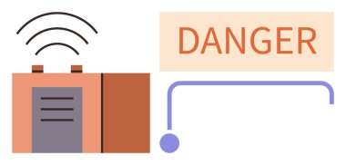 Kalın Tehlike metniyle eşleşen sinyal dalgaları yayan alarm cihazı. Güvenlik, uyarı, alarm, acil durum, risk, tehlike iletişimi ve uyarı mesajı için ideal. Basit düz metafor