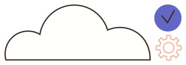 Teknoloji, bulut hesaplama, hizmet verimliliği, veri işleme ve güvenlik onayı içeren bir bulutun ana hatları. IT, iş, otomasyon ve dijital için ideal