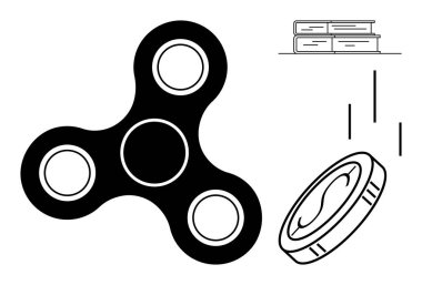 Fidget döner, yazı tura atar ve istiflenmiş kitaplar oyunu, karar vermeyi ve öğrenmeyi sembolize eder. Stres atmak, odaklanmak, denge seçenekleri eğitim sadeliği ve soyut düşünme için idealdir. Asgari