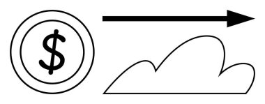 Çemberin içindeki dolar işareti, bir bulutu işaret eden ok. Finans, teknoloji, yenilik, bulut bankacılığı, dijital fonlar, küreselleşme ekonomik değişim temaları için idealdir. Basit düz metafor