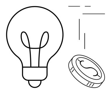 Ampul ve para yeniliği, finansal planlamayı ve yaratıcı yatırımı simgeliyor. Girişimcilik, ticaret, enerji tasarrufu, e-ticaret, ekonomi, yaratıcılık ve büyüme kavramları için ideal