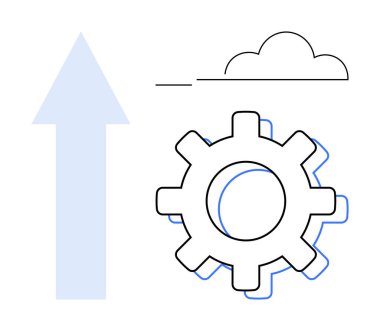İlerlemeyi, mühendisliği, büyümeyi, gelişimi, teknolojiyi, yeniliği, stratejiyi ve başarıyı sembolize eden, yükselen büyük bir ok ve minimalist bulutla donatılmış. Takım çalışması ve liderlik için ideal.