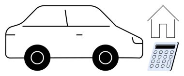 Araba, ev ve hesap makinesi harcamaları, finansal planlamayı, bütçeyi, varlık yönetimini, kredileri veya tasarrufları sembolize ediyor. Konseptler için idealler zenginlik ekonomisine veya sorumluluğa parmak basar. Basit.