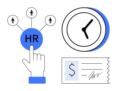 İnsan Kaynakları 'nın çalışanlarla olan bağlantısı saat göstergesi, maaş bordrosu belgesi imzalandı. İnsan kaynakları, yönetim, zaman takibi, maaş bordrosu, adam toplama, iş gücü planlaması için ideal