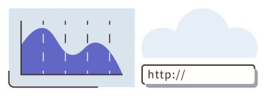 Adres arama çubuğunun yanında kare ve bulut şeklinde kıvrımlı grafikler. Veri analizi, bulut hesaplama, teknoloji, web erişimi, çevrimiçi paylaşım, ağ, dijital bağlantı için ideal. Basit.