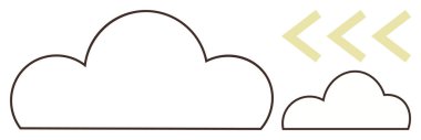 Yumuşak kıvrımlı iki ana hatlı bulut yan yana dizilmiş, çift sembollü oklar eşliğinde. Veri depolama, yedekleme, bağlantı, geçiş, hareketlilik, basitlik, dijital iş akışı için ideal