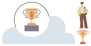 Bir numaralı amblem ve kendine güveni olan bir kişi, başarıyı, başarıyı, rekabeti, hedef belirleme, özenti, kişisel gelişim ve motivasyonu temsil ediyor.