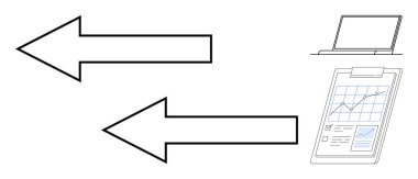 Bir dizüstü bilgisayarın ve veri grafiği olan bir panonun yanında zıt yönlere bakan iki kalın ok. İletişim, karar verme, analitik, çatışma çözümü, takım çalışması, strateji için ideal