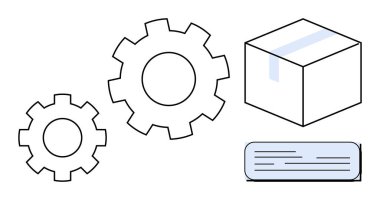 Vitesler, karton kutular, ve döküman işlevsel iş akışı, otomasyon ve tedarik zinciri vurgulanıyor. İş, üretim, verimlilik, lojistik planlama verimliliği için idealdir. Basit düz metafor.