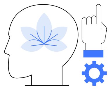 Çiçeksel beyin grafiği, teçhizatı olan ve farkındalığı, yaratıcılığı, kişisel gelişimi temsil eden bir insan kafası. Psikoloji, yenilik, meditasyon, farkındalık uygulamaları için ideal