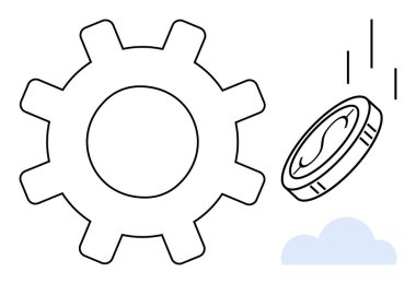 Büyük dişli ve küçük bulutlu bozuk paralar iş, ekonomik büyüme, finansal sistemler, süreç verimliliği, teknoloji, üretkenlik ve basit düz düzlemde yenilik kavramlarını ortaya koymaktadır.