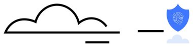 Bulut şekli, parmak iziyle mavi kalkana bağlı, veri koruması ve siber güvenliği sembolize ediyor. Teknoloji, gizlilik, çevrimiçi güvenlik, depolama, şifreleme, bulut erişimi için ideal