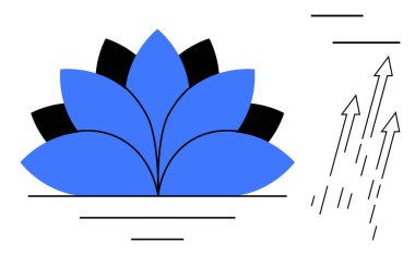 Mavi ve siyah geometrik nilüferler yukarı doğru oklarla eşleştirilmiş. Büyüme, farkındalık, maneviyat, denge, ilerleme, refah, berraklık için idealdir. Barışçıl gelişimin basit düz metaforu
