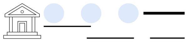 Classical government building with three circular data points, horizontal lines, and minimalist layout. Ideal for governance, law, data management, finance, history, policy organization in simple