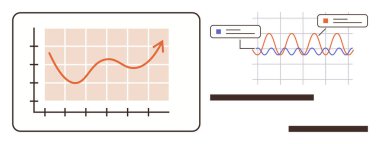 Yukarı doğru eğilimli çizgi grafiği, karşılaştırmalı sinüzoidal grafikler büyüme, dalgalanma ve veri karşılaştırması gösteriyor. Analiz, finans, ticaret, ilerleme eğilimleri strateji sunumları için idealdir. A