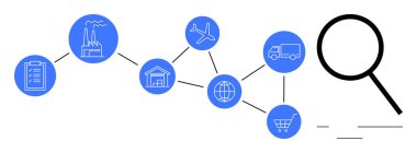 Tedarik zinciri elementleri, fabrika, depo, ulaşım ve alışveriş arabasının yanı sıra bir büyüteç da dahil olmak üzere bir akış şemasına bağlı. Lojistik, analiz, optimizasyon yönetimi için ideal