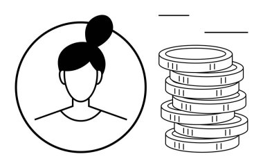 Çemberin içindeki kadın silueti madeni paraların, kişisel servetin, bankacılığın, gelirin, ekonominin, yatırımın ve büyümenin yanında yer alıyor. Tasarruf ekonomisi için ideal