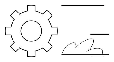 Bulutun yanında geniş bir teçhizat, hareket ve verimliliği gösteren çizgiler var. Teknoloji, mekanik, yenilik, süreç, dijital dönüşüm, gelişme ve bağlantı için ideal. Basit düz metafor