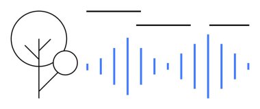 Soyut ağaç ana hatları mavi ses dalgaları ve siyah çizgilerle birleştirilmiş, doğa ve sesi harmanlayan. Teknoloji, yaratıcılık, eko-bilinç, veri, bağlantı, yenilik sadeliği için idealdir. Basit.
