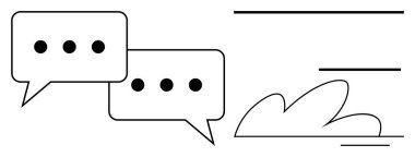 Konuşmada noktalı iki konuşma balonu, yatay çizgiler, minimalist bulut. İletişim, diyalog, sohbet, mesajlaşma, yaratıcılık bağlantısı için ideal. Basit bir düz metafor.