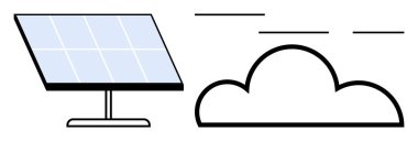 Güneş paneli, güneş ışığını bulutla en temiz şekilde dizginliyor. Enerji, yeşil teknoloji, sürdürülebilirlik, iklim, çevre, yenilenebilir güç için ideal, basit düz metafor
