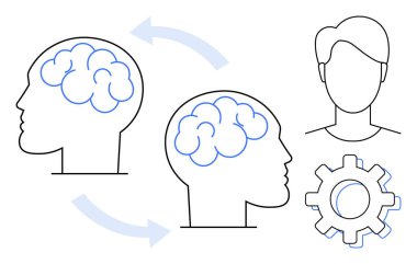 Oklarla birbirine bağlı iki beyin, bir insan kafası, ve fikir alışverişini sembolize eden ekipman, yaratıcılık, öğrenme ve takım çalışmasını simgeliyor. Eğitim, yenilik, iletişim işbirliği için ideal