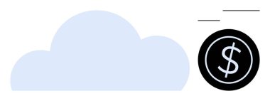Açık mavi bulut ve dolar işareti hareket çizgileri olan siyah bir çemberin içinde. Bulut depolama, çevrimiçi ödeme, mali yönetim, teknoloji hizmetleri, maliyet verimliliği, fintech çözümleri için ideal