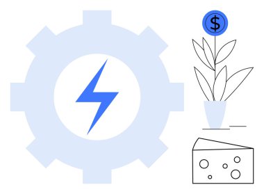Yıldırımlı teçhizat, haşhaş fabrikası ve peynir bloğu. Enerji, sürdürülebilirlik, ekonomi, finans, verimlilik yeniliği ve gıda için idealdir. Temiz, düz metafor