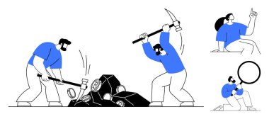 İnsanlar aletlerle taş kırıyorlar, büyüteçle araştırma yapıyorlar, analiz ediyorlar ve fikirlerini paylaşıyorlar. Takım çalışması, problem çözme, yenilik, araştırma, keşif işbirliği verimliliği için ideal